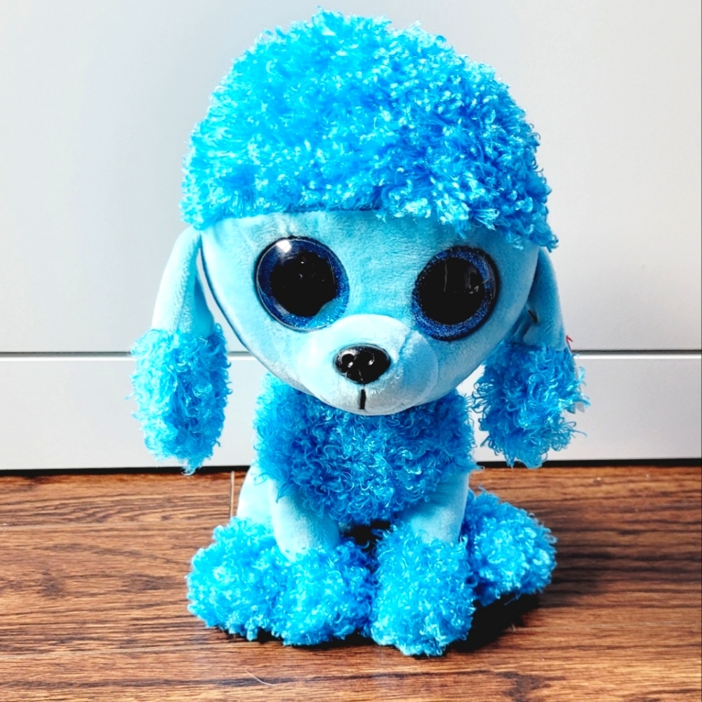 🏒The Beanie Boo's Collection Ty Blue Mandy Dog NEW Big Eyes 2017 Stuffed Dog
